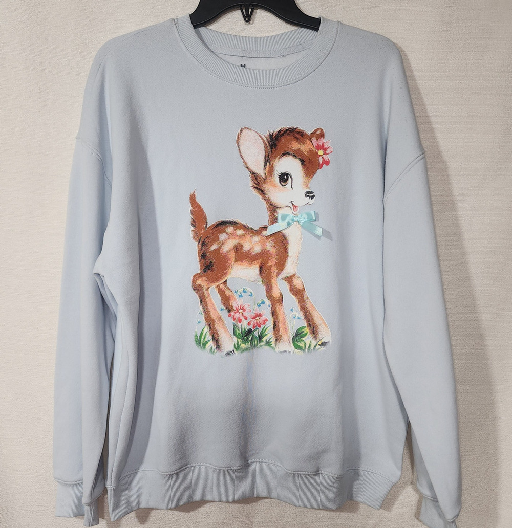 Fawn with bow women's medium blue sweatshirt